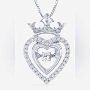 Enchanted Disney Fine Jewelry Diamond Silver Heart Disney Princess Crown Pendant